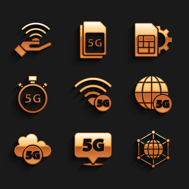 设置5G网络、位置、社交、云、数字测速、Sim卡设置和图标。向量图片下载