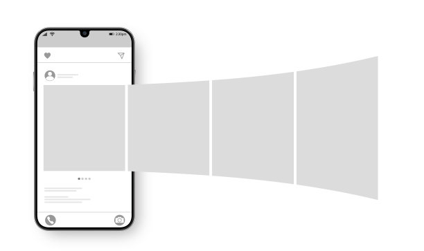 智能手机与carousel界面张贴在社交网络。社交媒体设计概念。矢量插图。图片下载