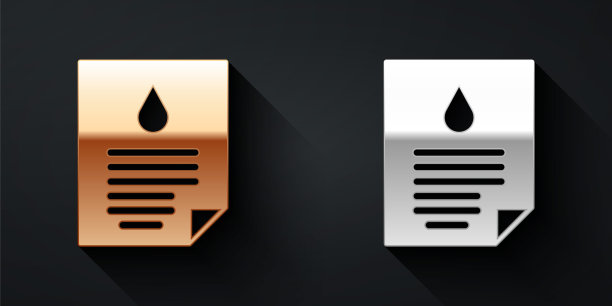 金和银滴油文件图标孤立的黑色背景。长影式。向量图片下载
