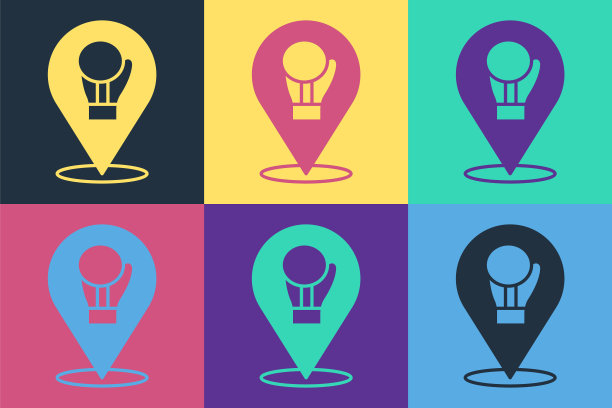 波普艺术拳击手套图标孤立的颜色背景。向量图片下载