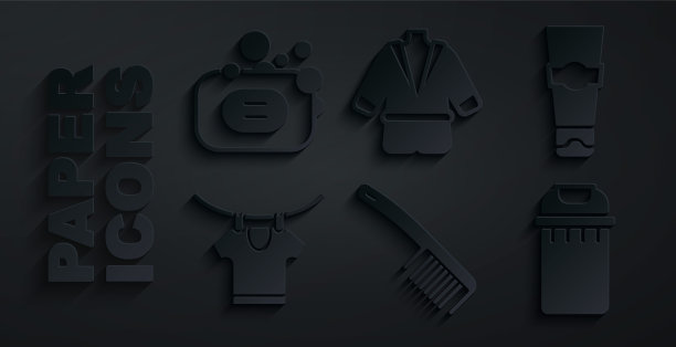 集梳子，牙膏管，干衣服，垃圾桶，浴袍和肥皂的图标。向量图片下载