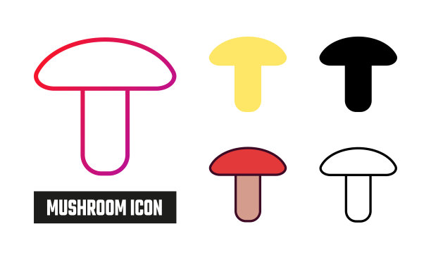蘑菇图标集矢量插图图片下载