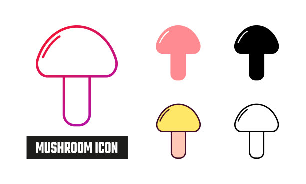 蘑菇图标集矢量插图图片下载