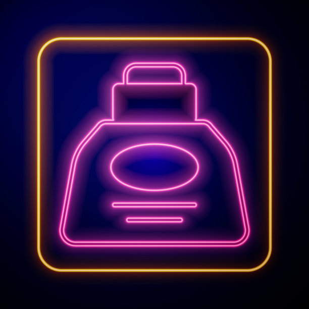 发光的霓虹灯墨水瓶图标孤立的黑色背景。向量图片下载