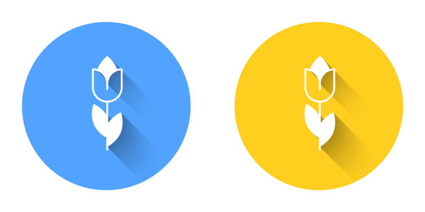 白花郁金香图标孤立的长阴影背景。3月8日。妇女节快乐。圆按钮。向量图片下载