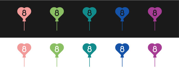 设置气球与3月8日图标隔离在黑白背景。向量图片下载