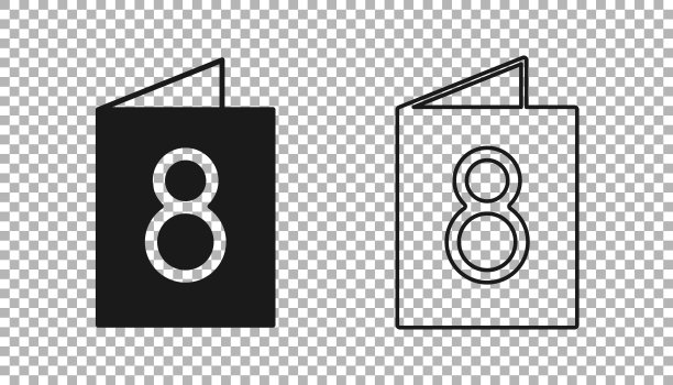 黑色贺卡与3月8日图标隔离透明背景。妇女节快乐。向量图片下载