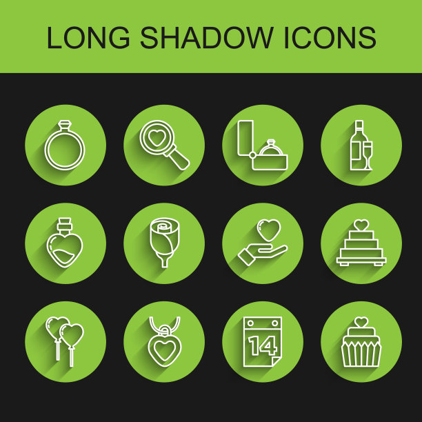 集线气球在心脏的形式，项链与形状，钻石订婚戒指，日历2月14日，婚礼蛋糕，花玫瑰，和心脏手图标。向量图片下载