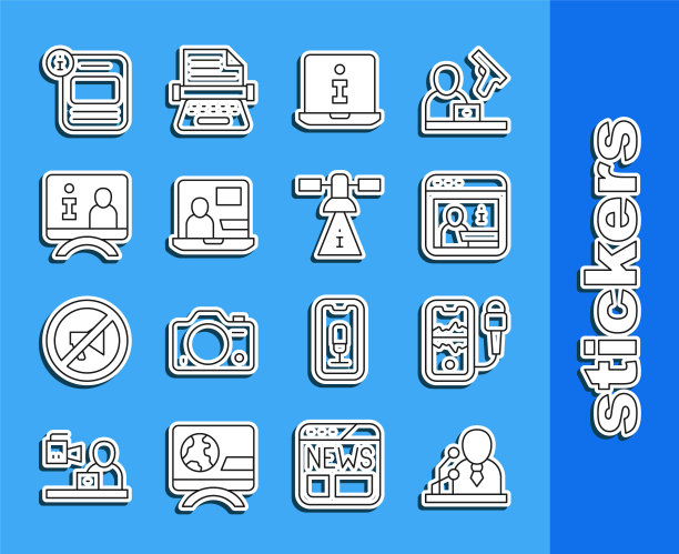 设置线路突发新闻、移动录音、信息、世界、电视报道和卫星图标。向量图片下载