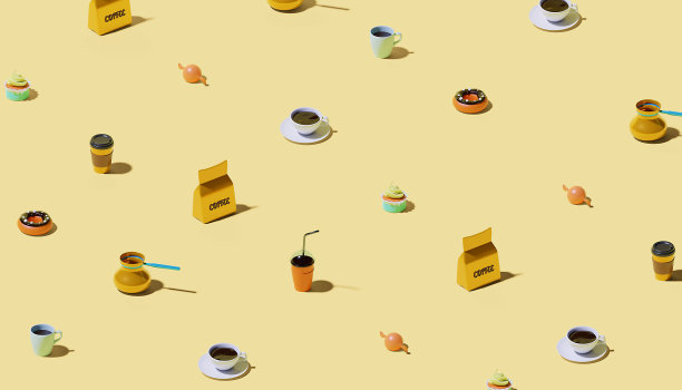 米色背景上的咖啡物件。咖啡馆，菜单，餐厅。3d模板背景。图片下载