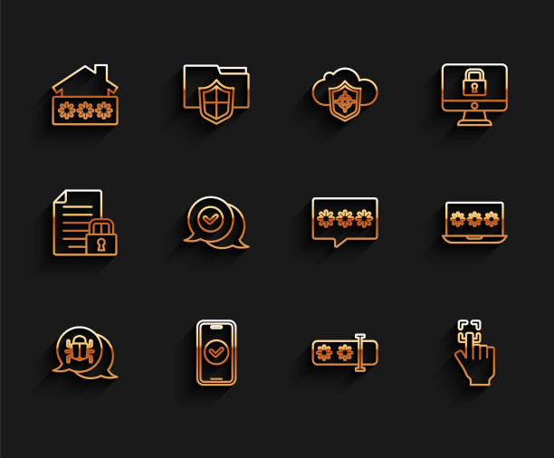 设置线路系统错误，智能手机，房子密码，密码保护，指纹，检查标记语音气泡，笔记本电脑和图标。向量图片下载