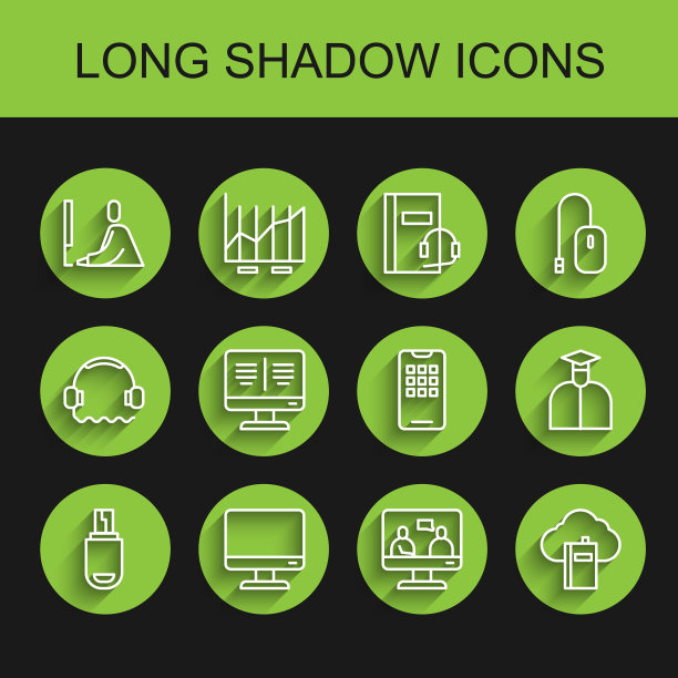 设置线USB闪存驱动器，计算机显示器屏幕，学生在笔记本电脑上工作，在线教育，云在线图书馆，书籍，手机图标。向量图片下载