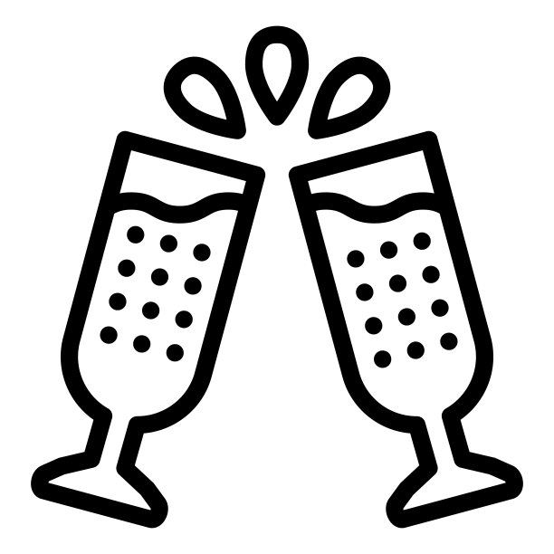两杯香槟线图标。碰杯矢量插图孤立的白色。饮料轮廓设计的风格和应用程序。图片下载