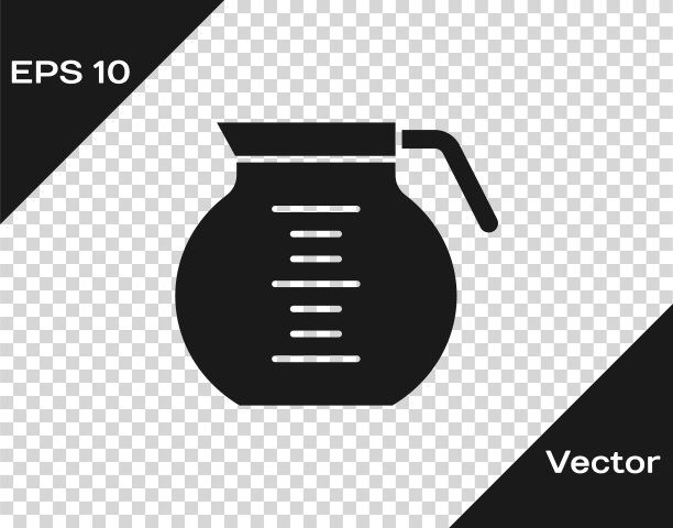 黑咖啡壶图标隔离在透明的背景。向量图片下载