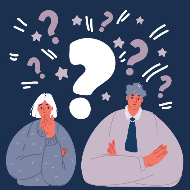 夫妻思维的卡通矢量插图。困惑的人，怀疑的女孩带着问号的男人。图片下载