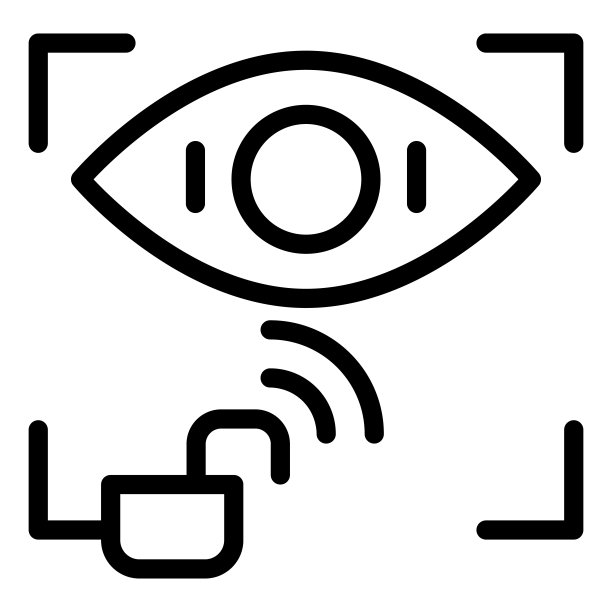 视网膜识别解锁线图标。眼睛识别访问矢量插图孤立的白色。生物识别扫描轮廓样式设计和应用程序。图片下载