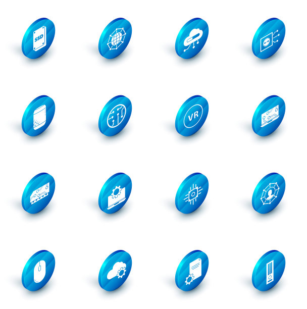 集全球科技或社交网络、物联网、遥控器、语音助手、RAM、随机存取存储器、处理器、笔记本电脑和虚拟现实图标。向量图片下载