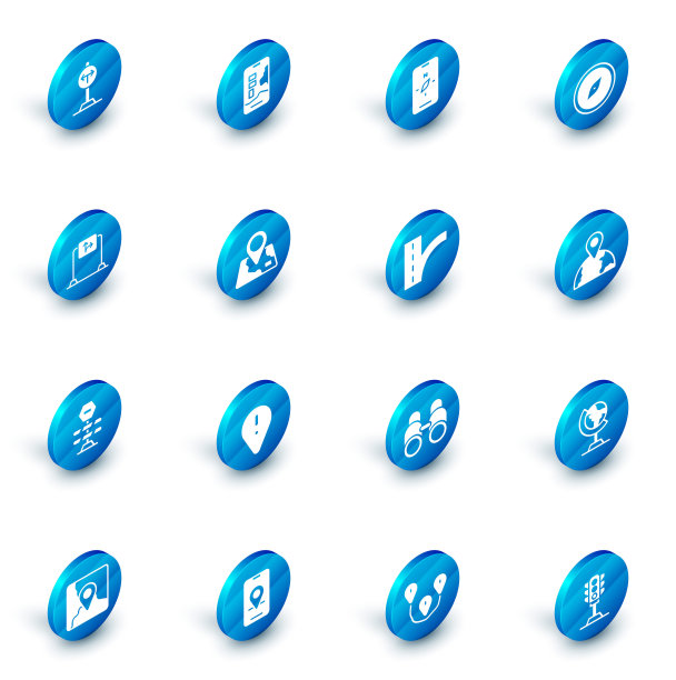 集城市地图导航，指南针移动，道路交通标志，障碍，折叠与位置标记，定位地球和图标。向量图片下载