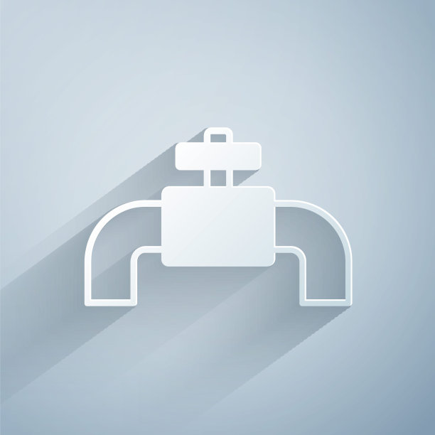 剪纸工业金属管道和阀门图标隔离在灰色背景。纸艺风格。向量图片下载