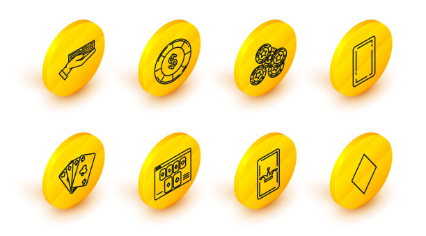 集线扑克牌与钻石符号，小丑玩，在线扑克桌游戏，纸牌，背面，赌场筹码，美元和手握甲板的图标。向量图片下载