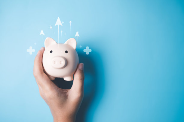 储蓄罐与加号和箭头向上图标，金融业务投资，增长的钱，人们存钱，存钱为未来，储蓄和投资的想法图片下载