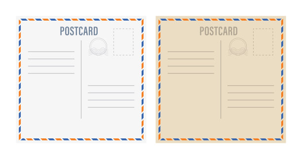 用纸质感的复古明信片。旅游明信片模板。邮政卡片设计。空白矢量明信片。矢量图图片下载