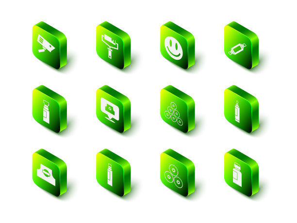 设置油漆辊刷，笑脸，记号笔，油漆，水粉，罐子，染料，喷雾罐，和图标。向量图片下载