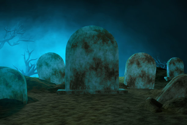 夜间墓地中的卡通墓碑3d插图图片下载