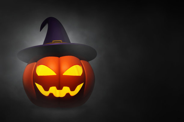 卡通微笑南瓜与女巫帽子在3d插图图片下载