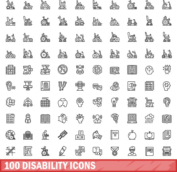 100个残疾人图标轮廓风格图片下载