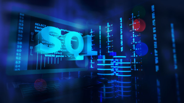 SQL字和SQL语句(结构化查询语言)代码在计算机监视器与数据库和计算机服务器后台。从数据库查询数据的SQL代码示例。3 d渲染。图片下载