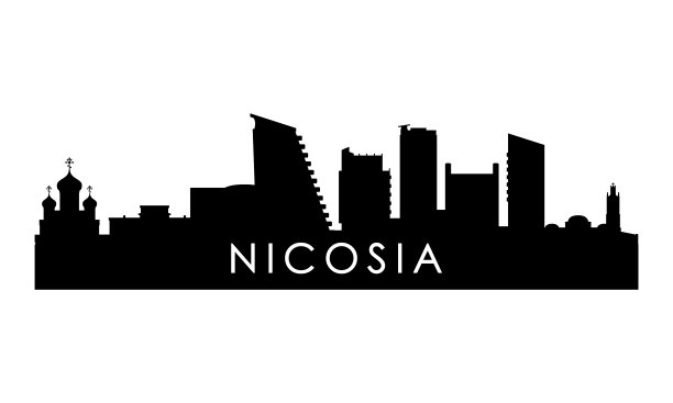 尼科西亚天际线剪影。黑色尼科西亚城市设计孤立在白色背景。图片下载