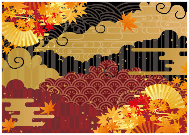 华丽的中国风格的亚洲传统装饰边秋叶图片下载