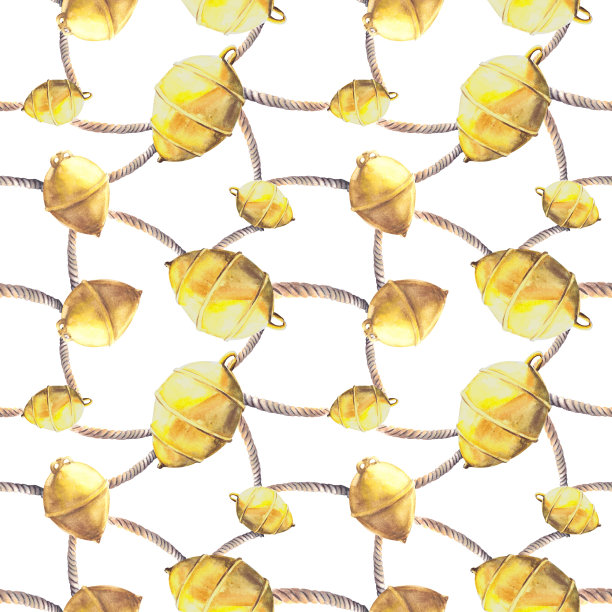 无缝图案海黄浮标绳孤立的白色背景手绘水彩插图图片下载