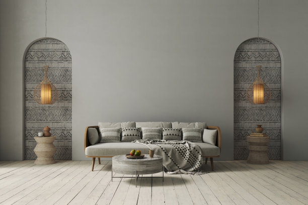 拱门墙背景上的极简主义室内设计。墙模型概念，3d渲染图片下载