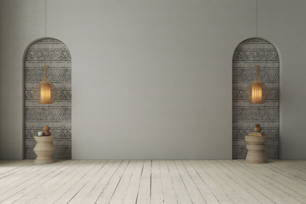 拱门墙背景上的极简主义室内设计。墙模型概念，3d渲染图片下载