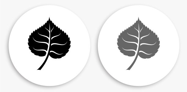 植物叶黑白圆形图标图片下载