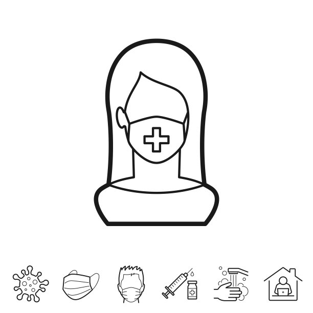 妇女在医疗脸保护口罩。线条图标-可编辑的笔触图片下载