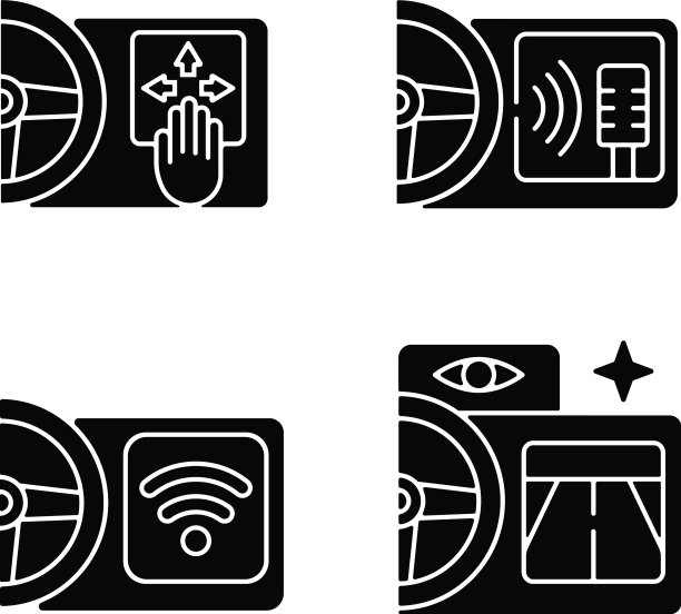 先进的汽车技术黑色字形图标设置图片下载