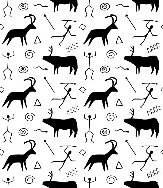 矢量无缝模式的古代岩画图片下载