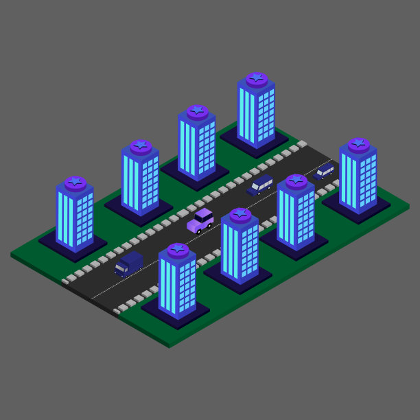 İsometric现代建筑。İsometric未来城市矢量。图片下载