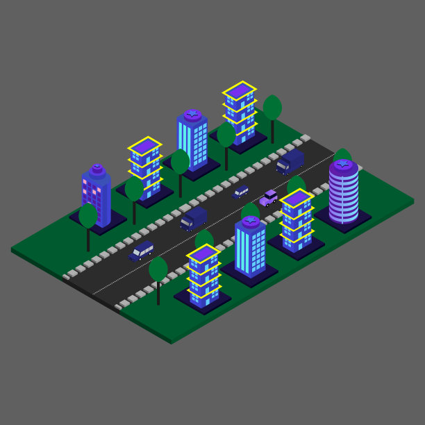 İsometric现代建筑。İsometric未来城市矢量图片下载
