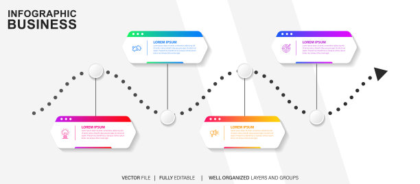 业务数据可视化。为抽象背景模板股票插图设计的时间线信息图图标图片下载