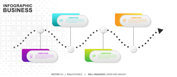 业务数据可视化。为抽象背景模板股票插图设计的时间线信息图图标图片下载