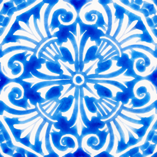 葡萄牙瓷砖图案水彩画图片下载