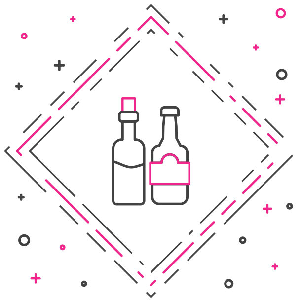 线威士忌酒瓶图标隔离在白色背景上。色彩缤纷的轮廓概念。向量图片下载