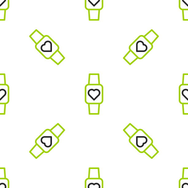 Line智能手表显示心率图标隔离无缝图案在白色背景上。健身App概念。向量图片下载