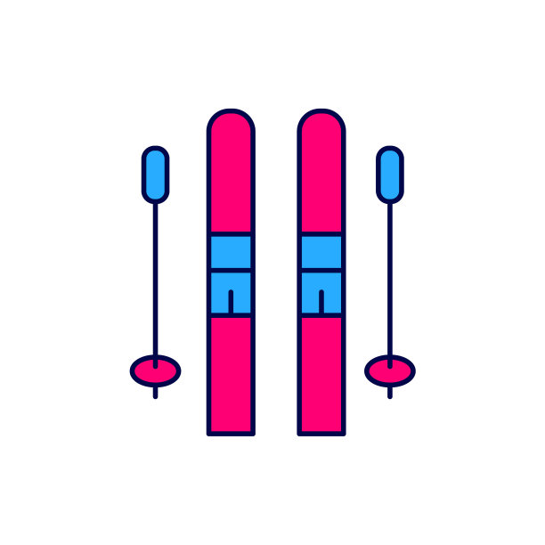 填充轮廓滑雪和棍棒图标孤立的白色背景。极限运动。滑雪设备。冬季运动的标志。向量图片下载