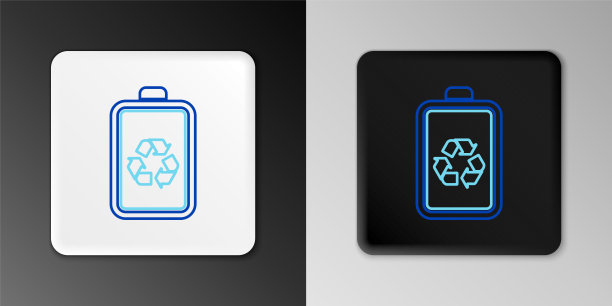 线电池与回收符号线图标隔离在灰色背景。电池带有回收符号——可再生能源概念。色彩缤纷的轮廓概念。向量图片下载