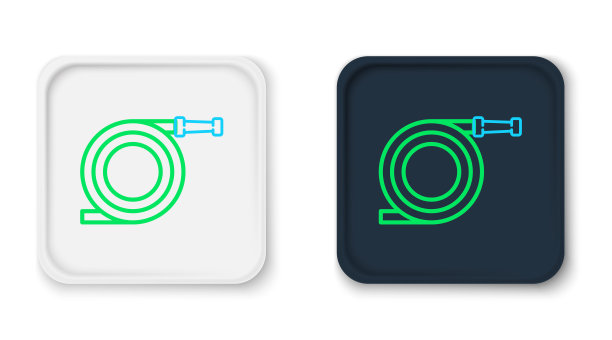 线花园软管或消防软管图标隔离在白色背景。喷枪图标。灌溉设备。色彩缤纷的轮廓概念。向量图片下载